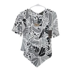 NEW Bold Elements Women's Keyhole Neck 1/2 Sleeve Blouse in Black/Gray (Size: S)